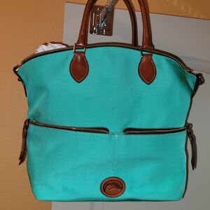 Dooney & Bourke Teal and Brown Tote with Textured Leather Finish